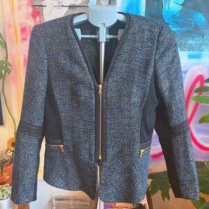 Yoana Baraschi Tweed & Knit Moto Jacket – Gold Thread Sparkle – Size 8